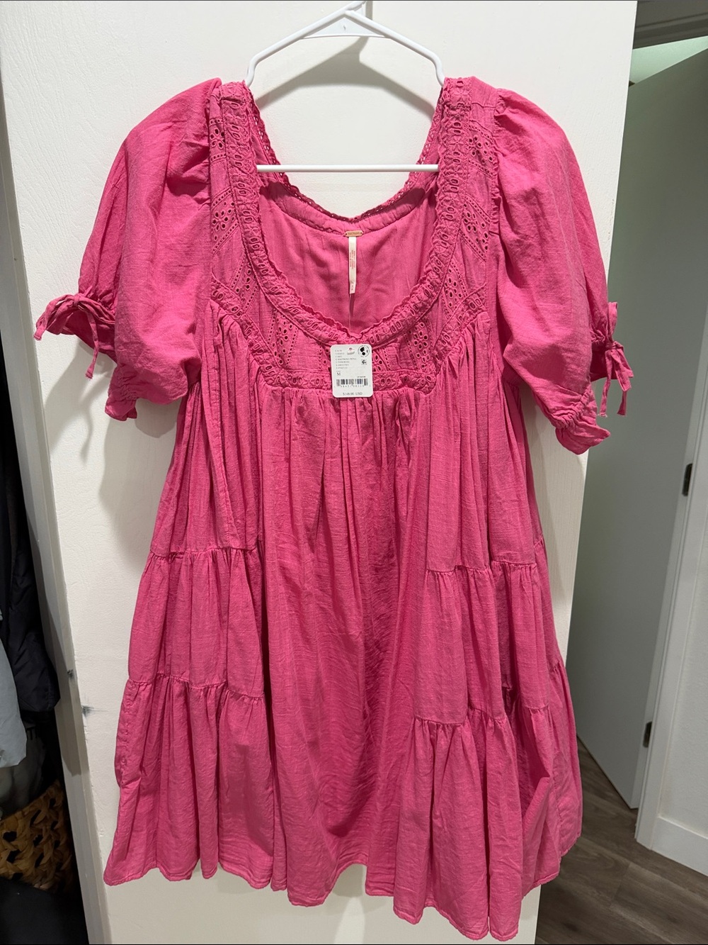 Free People Fuchsia Tiered Scoop-Neck Peasant Dress